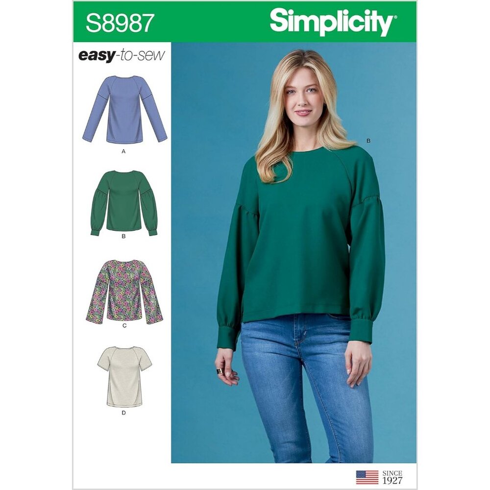 Simplicity S8987‎ Easy-To-Sew Misses Tops Sewing Pattern Multiple Sleeves 6-14